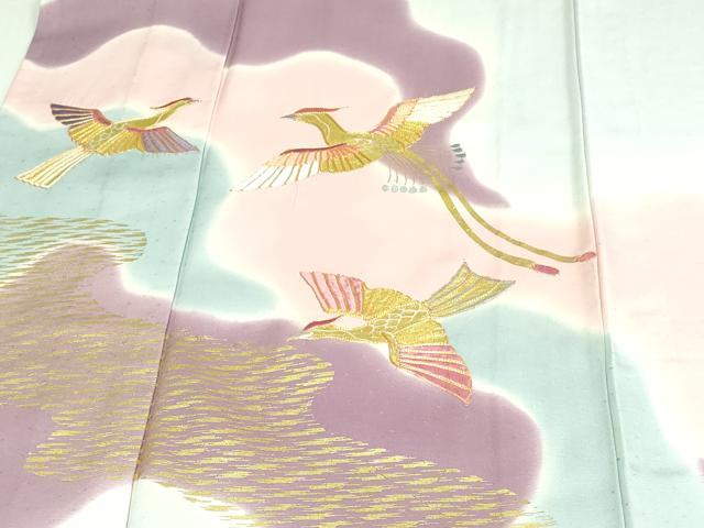 平和屋着物▽訪問着 単衣 駒刺繍 鳳凰文 暈し染め 金彩 正絹 逸品 DAAU6413sf