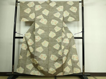 平和屋着物▽上質な紬 単衣 牡丹 正絹 逸品 DAAU6414sf