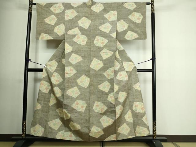 平和屋着物▽上質な紬 単衣 牡丹 正絹 逸品 DAAU6414sf