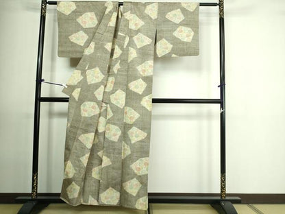 平和屋着物▽上質な紬 単衣 牡丹 正絹 逸品 DAAU6414sf