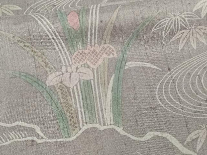 平和屋着物▽訪問着 単衣 刺繍 紬地 流水草花文 正絹 逸品 DAAU6415sf