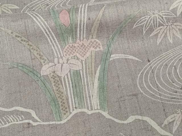 平和屋着物▽訪問着 単衣 刺繍 紬地 流水草花文 正絹 逸品 DAAU6415sf