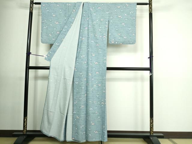 平和屋着物▽小紋 単衣 流水舞花文 洗える着物 DAAU6416sf