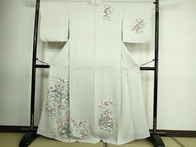 平和屋着物▽訪問着 単衣 駒刺繍 風景草花文 正絹 逸品 DAAU6417sf