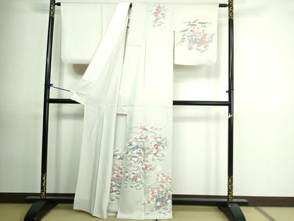 平和屋着物▽訪問着 単衣 駒刺繍 風景草花文 正絹 逸品 DAAU6417sf