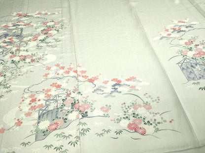 平和屋着物▽訪問着 単衣 駒刺繍 風景草花文 正絹 逸品 DAAU6417sf