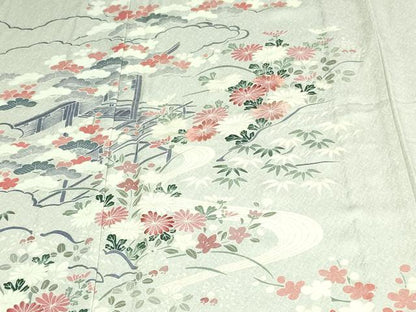 平和屋着物▽訪問着 単衣 駒刺繍 風景草花文 正絹 逸品 DAAU6417sf
