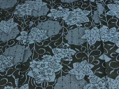 平和屋着物▽上質な小紋 単衣 草花文 黒地 洗える着物 未使用 DAAU6418sf