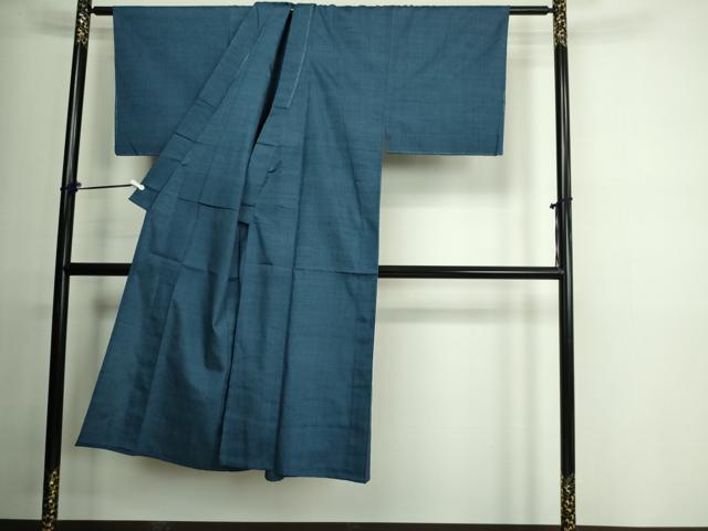 平和屋着物▽男性 紬 単衣 青藍色 正絹 逸品 未使用 DAAU6422sf
