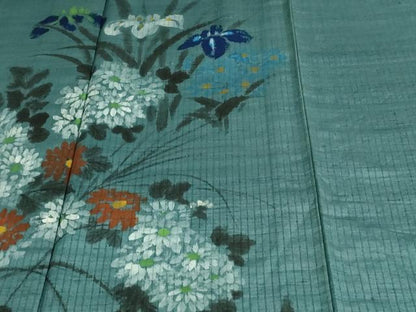 平和屋着物▽訪問着 単衣 紬地 作家物 手描き 草花文 正絹 逸品 DAAU6437sf