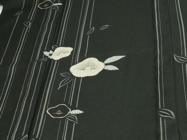 平和屋着物▽小紋 単衣 舞花文 黒地 洗える着物 DAAU6438sf