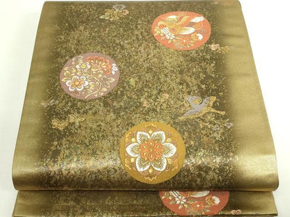平和屋着物▼六通柄袋帯　唐織　花鳥丸文　金糸　正絹　逸品　DAAU6511sf