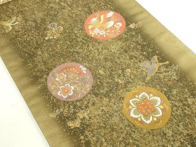 平和屋着物▼六通柄袋帯　唐織　花鳥丸文　金糸　正絹　逸品　DAAU6511sf