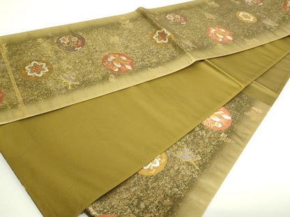 平和屋着物▼六通柄袋帯　唐織　花鳥丸文　金糸　正絹　逸品　DAAU6511sf