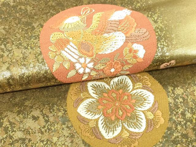 平和屋着物▼六通柄袋帯　唐織　花鳥丸文　金糸　正絹　逸品　DAAU6511sf