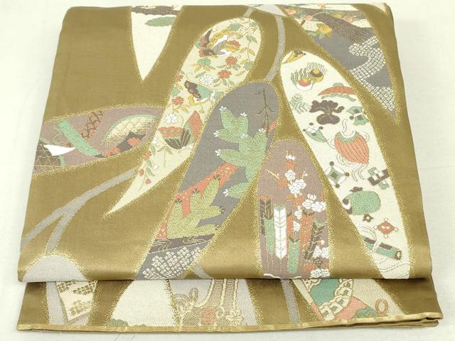 平和屋着物●六通柄袋帯 鬼壁錦 延祥秀宝文 金糸 正絹 逸品 DAAU6545ob