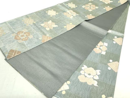 平和屋着物▽六通柄袋帯 スリーシーズン 春夏秋 京の名工 市松更紗花菱文 金糸 正絹 逸品 DAAU6561ob