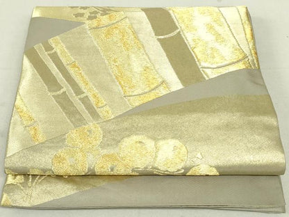 平和屋着物▼六通柄袋帯　枝花竹文　金糸　正絹　逸品　DAAU6566ob