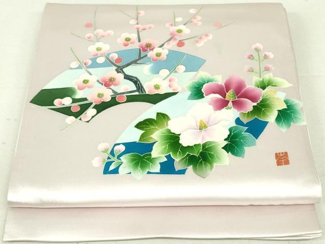 平和屋着物●太鼓柄袋帯 友禅 作家物 地紙重ね草花文 正絹 逸品 DAAU6572ob