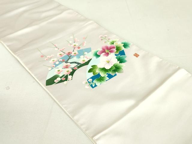 平和屋着物●太鼓柄袋帯 友禅 作家物 地紙重ね草花文 正絹 逸品 DAAU6572ob