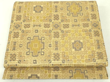 平和屋着物▼六通柄袋帯　唐織　幾何学文様　金糸　正絹　逸品　DAAU6583ob