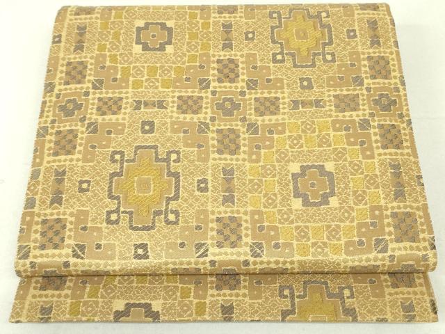 平和屋着物▼六通柄袋帯　唐織　幾何学文様　金糸　正絹　逸品　DAAU6583ob