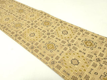 平和屋着物▼六通柄袋帯　唐織　幾何学文様　金糸　正絹　逸品　DAAU6583ob