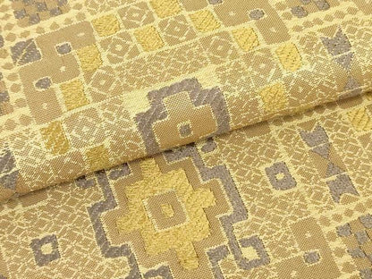 平和屋着物▼六通柄袋帯　唐織　幾何学文様　金糸　正絹　逸品　DAAU6583ob