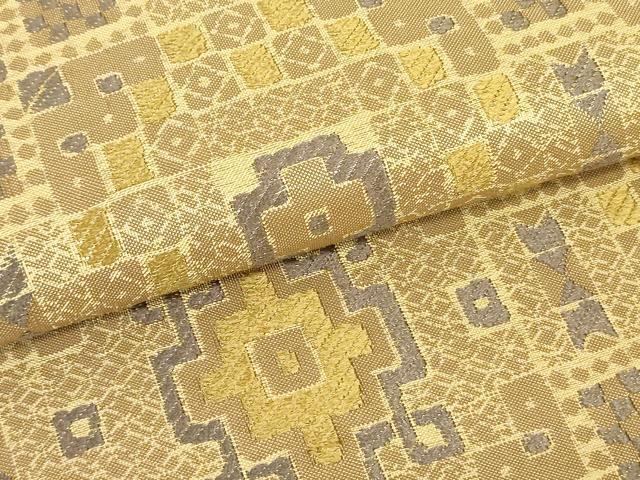 平和屋着物▼六通柄袋帯　唐織　幾何学文様　金糸　正絹　逸品　DAAU6583ob