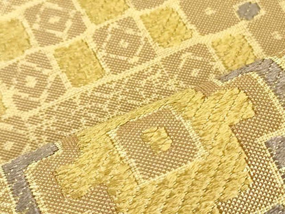 平和屋着物▼六通柄袋帯　唐織　幾何学文様　金糸　正絹　逸品　DAAU6583ob