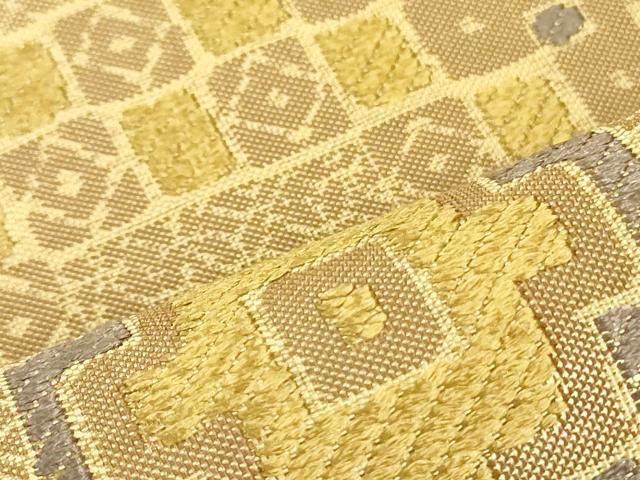 平和屋着物▼六通柄袋帯　唐織　幾何学文様　金糸　正絹　逸品　DAAU6583ob