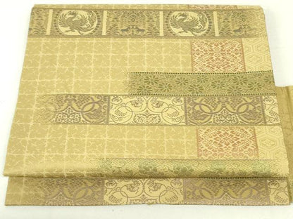 平和屋着物●九寸名古屋帯　鳳凰花唐草横段文　正絹　逸品　DAAU6600ob