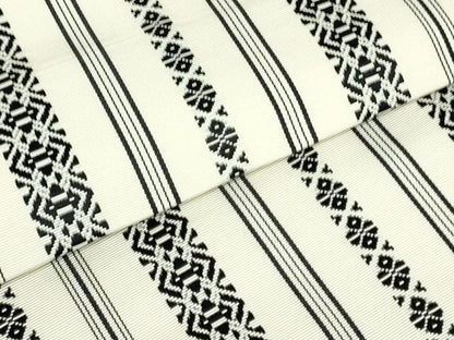 平和屋着物●本場筑前博多織　八寸名古屋帯　献上　生成り色　正絹　逸品　DAAU6619ob