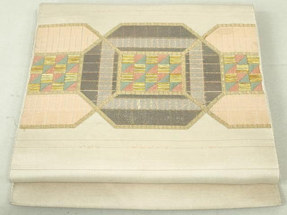 平和屋着物●京の名門 じゅらく謹製 八寸名古屋帯 幾何学横段文 正絹 逸品 DAAU6621ob