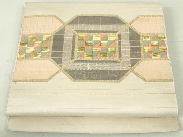 平和屋着物●京の名門 じゅらく謹製 八寸名古屋帯 幾何学横段文 正絹 逸品 DAAU6621ob