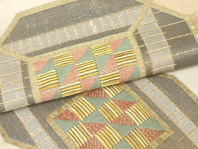 平和屋着物●京の名門 じゅらく謹製 八寸名古屋帯 幾何学横段文 正絹 逸品 DAAU6621ob
