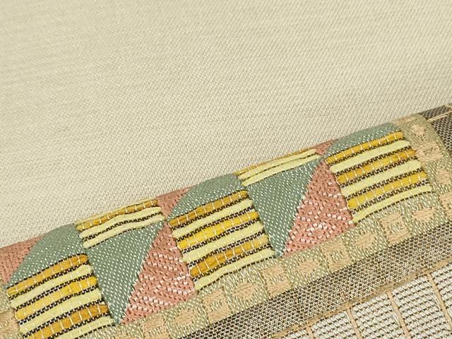 平和屋着物●京の名門 じゅらく謹製 八寸名古屋帯 幾何学横段文 正絹 逸品 DAAU6621ob