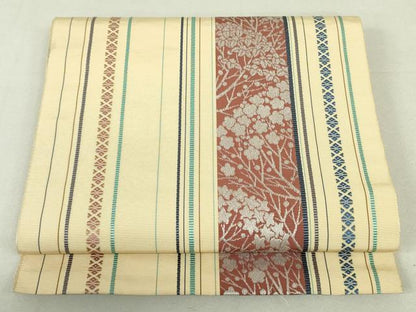 平和屋着物●本場筑前博多織 八寸名古屋帯 献上 草花間道 正絹 逸品 DAAU6651ob