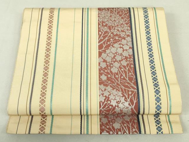 平和屋着物●本場筑前博多織 八寸名古屋帯 献上 草花間道 正絹 逸品 DAAU6651ob