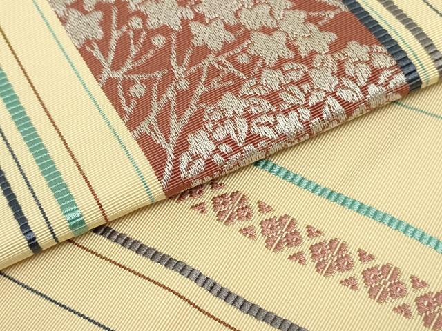 平和屋着物●本場筑前博多織 八寸名古屋帯 献上 草花間道 正絹 逸品 DAAU6651ob