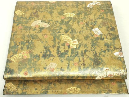 平和屋着物●西陣 服部織物謹製 六通柄袋帯 地紙重ね市松花文 金糸 引箔 正絹 逸品 DAAU6665ob