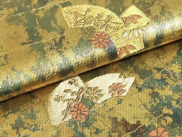 平和屋着物●西陣 服部織物謹製 六通柄袋帯 地紙重ね市松花文 金糸 引箔 正絹 逸品 DAAU6665ob