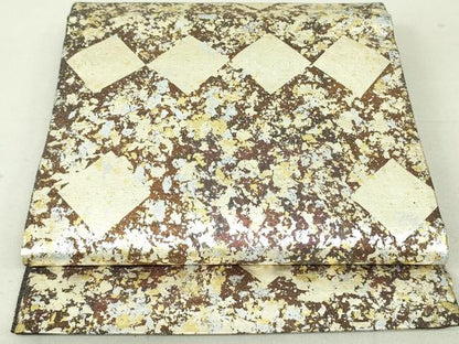 平和屋着物●全通柄袋帯 紬地 霞菱文 金銀糸 引箔 正絹 逸品 DAAU6691ob