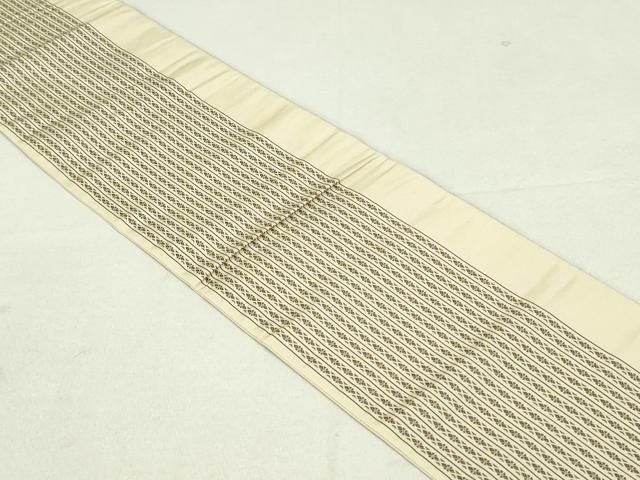 平和屋着物●本場筑前博多織　両面　半幅帯　献上　縞　練色　正絹　逸品　DAAU6709ob