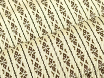 平和屋着物●本場筑前博多織　両面　半幅帯　献上　縞　練色　正絹　逸品　DAAU6709ob