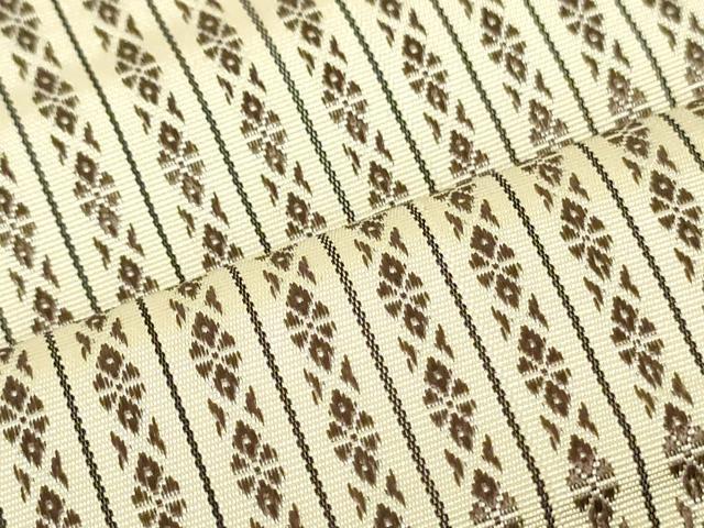 平和屋着物●本場筑前博多織　両面　半幅帯　献上　縞　練色　正絹　逸品　DAAU6709ob