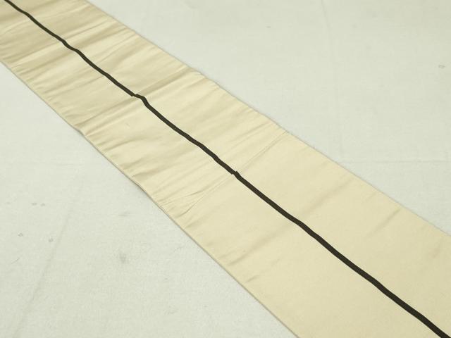 平和屋着物●本場筑前博多織　両面　半幅帯　献上　縞　練色　正絹　逸品　DAAU6709ob