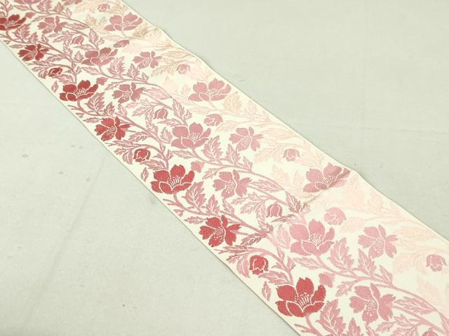 平和屋着物●本場筑前博多織　両面　半幅帯　草花間道　縞　正絹　逸品　DAAU6710ob
