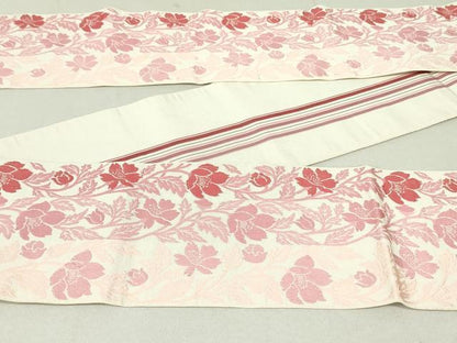平和屋着物●本場筑前博多織　両面　半幅帯　草花間道　縞　正絹　逸品　DAAU6710ob