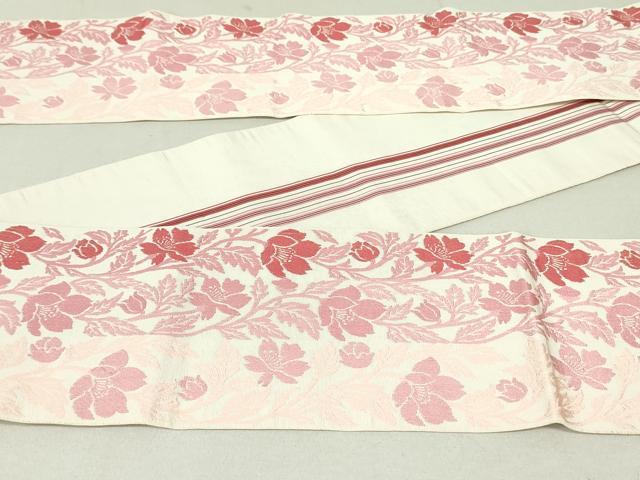 平和屋着物●本場筑前博多織　両面　半幅帯　草花間道　縞　正絹　逸品　DAAU6710ob
